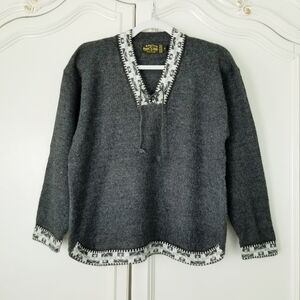 American South Side Gray Fair Isle Trim Alpaca Wool Pullover Sweater Medium